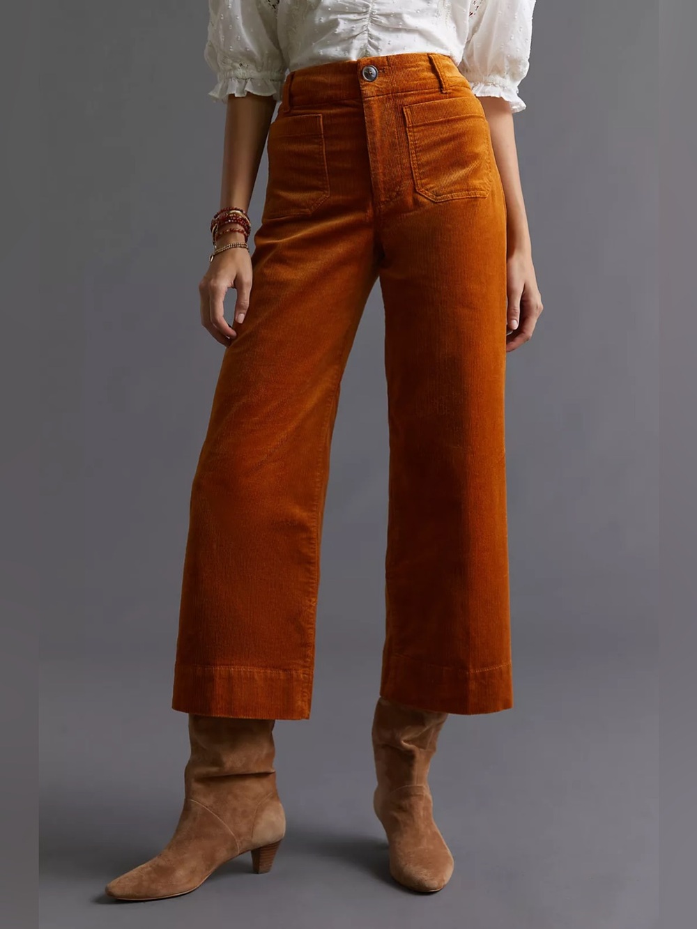 Maeve Anthropologie Colette Wide Leg Crop Corduroy Pants Cedar Orange 25